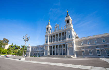 Madrid, Spain - May 6, 2012: Cathedral Almudena with tourists on a spring day in Madrid, Spainのeditorial素材