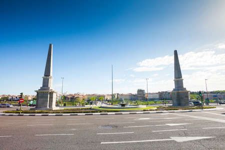 Madrid, Spain - May 5, 2012: Roundabout of the Pyramids ("Glorieta de las PirÃ¡mides") in front of Toledo Bridge on a sunny spring day, Madrid, Spain. It was built in XVII century.のeditorial素材