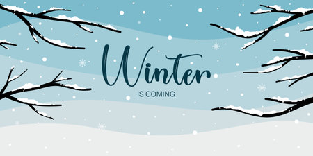 Winter season is coming background with silhouettes tree and snow flakes vector background or banner...