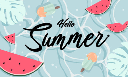 fresh beautiful water summer banner design background pattern. horizontal poster, greeting card, header for website.のイラスト素材