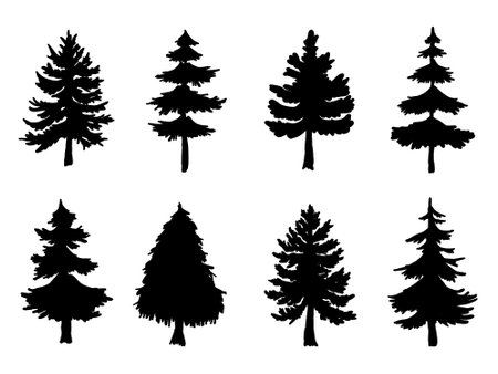 Collection Trees silhouette Symbol style and white background. Can be used for your work.のイラスト素材