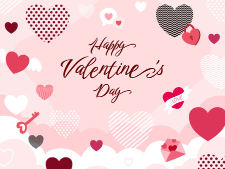 Happy valentines day background. Valentine's Day celebration. Cartoon Vector illustration Template for Poster, Banner, Post, Flyer, Greeting, Card, Cover. Valentine's day design.のイラスト素材