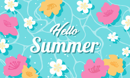 Hello summer season and nature beach beautiful summer banner design background pattern. horizontal...