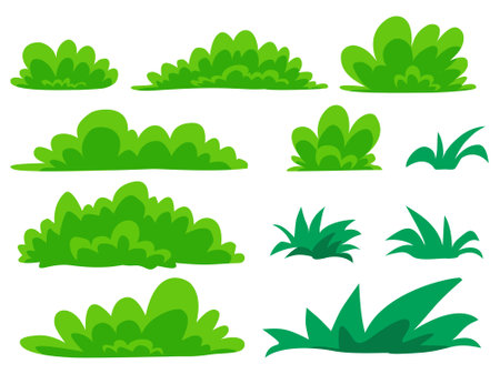 isolate green branch, grass silhouettes set. Hand drawn isolated illustrations.のイラスト素材