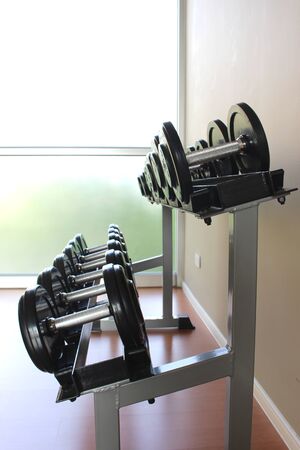 Gym for fitness and health. And dumbbell exercises.