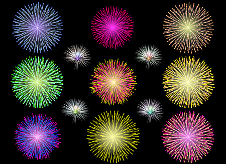 Colorful Fireworks Collection on black background, celebration concept.の写真素材