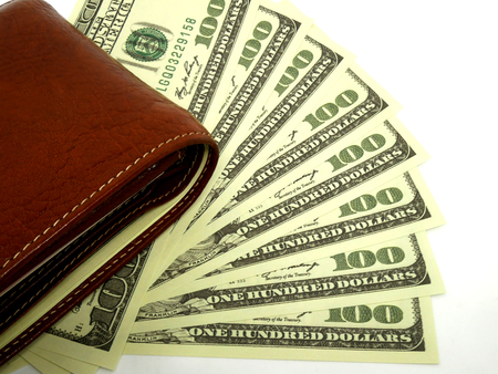 Wallet and 100 dollar isolated on white background. investment for concept.
