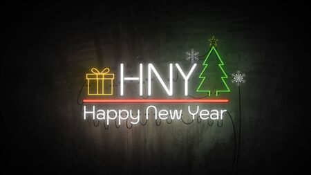 Happy New Year neon sign background new year conceptの写真素材