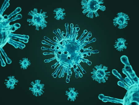 Dangerous virus under microscope, bacteria virus or germs microorganism cellsの写真素材