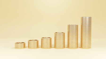 3d rendering of Gold coins stacked and growing money.の写真素材
