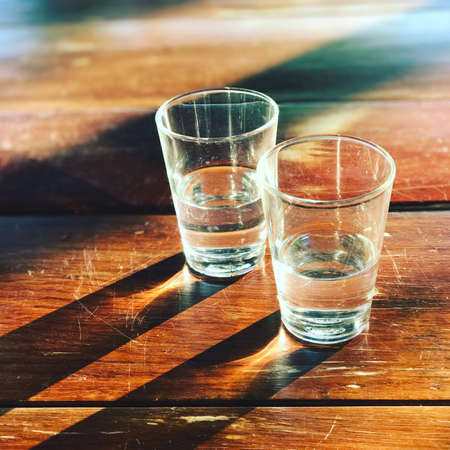 Water glasses on the tableの素材