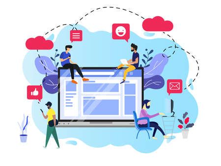 People chatting in the smartphone screen, virtual communication vector illustration concept can use for, landing page, template, UI, web, mobile app, poster, banner, flyerのイラスト素材