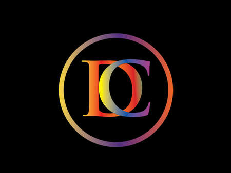 Initial Letter DC on circle black color bacground Design Vector Graphic Branding Letter Element.
