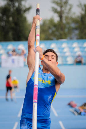 SHEVTSOV Taras from Ukraine during Pole Vault  competition at the European Athletics Youth Championships  in the Athletics Stadium, Tbilisi, Georgia, 14 July 2016のeditorial素材