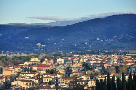 Aerial view at Ponte Vecchio in Florence, Italian region of Tuscany, Italyの写真素材