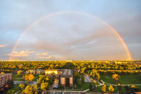 Aerial view at the Winnipeg city during rainbow after rain.の写真素材