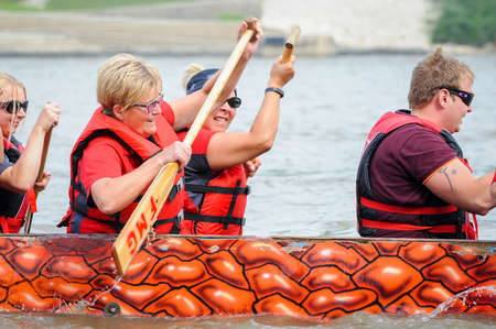 September 12, 2015 â€“ Red river in Winnipeg, MB, Canada â€“ Team building activity during...