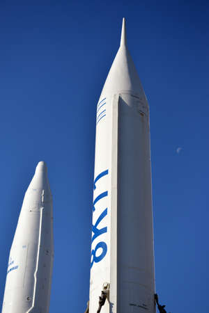 Dnipro City, Ukraine - October 15, 2014: Spacecraft and space transport stands in rocket garden.のeditorial素材