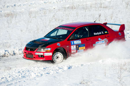 January 22, 2017 - Dnipro city, Ukraine - car during winter rally competitionのeditorial素材