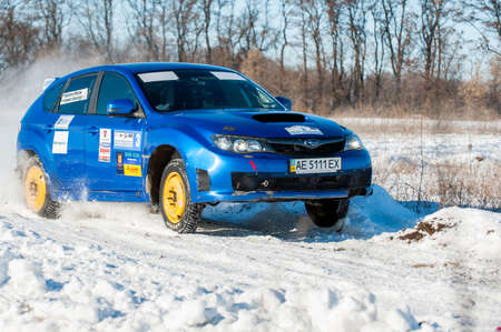 January 22, 2017 - Dnipro city, Ukraine - car during winter rally competitionのeditorial素材