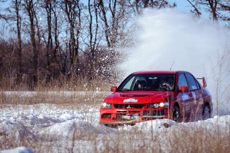 January 22, 2017 - Dnipro city, Ukraine - car during winter rally competitionのeditorial素材