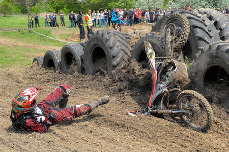 May 15, 2016 - Dnipro City, Ukraine - First stage of Ukrainian enduro country-cross moto championshipのeditorial素材