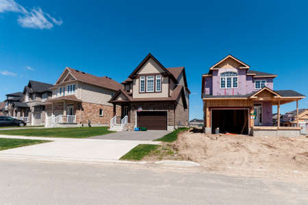 View at new houses in a new district of the Kitchener city, Ontario, Canadaの写真素材
