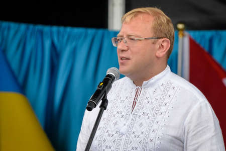 August 19, 2017. Toronto, Canada â Andriy Shevchenko Ambassador, Embassy of Ukraine in Canada duirng the  Largest Ukrainian diaspora celebration of 26 Ukrainian Independence Day at Centennial Park in Toronto, ON, Canadaのeditorial素材