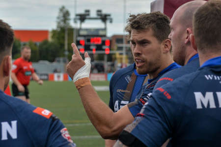 September 02, 2017. Toronto, Canada - Players on the field during Super 8s Round 4 game between Toronto Wolfpack (Canada) vs Whitehaven RLFC (United Kingdom) at Allan A. Lamport Stadium in Toronto, Canadaのeditorial素材