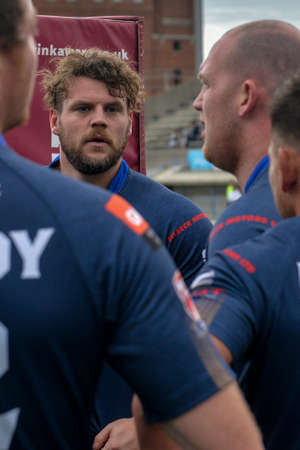 September 02, 2017. Toronto, Canada - Players on the field during Super 8s Round 4 game between Toronto Wolfpack (Canada) vs Whitehaven RLFC (United Kingdom) at Allan A. Lamport Stadium in Toronto, Canadaのeditorial素材