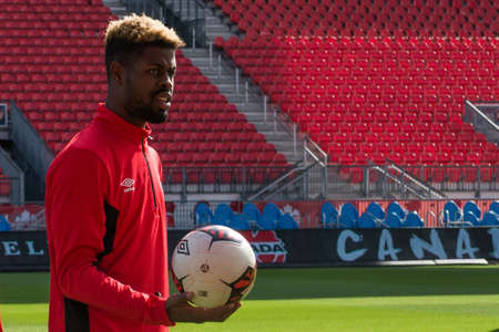 September 1, 2017. Toronto, Canada - MANJREKAR JAMES during open training session conference in Toronto before the Canada-Jamaica Menâs International Friendly match at BMO Field in Toronto Canada September 2, 2017のeditorial素材