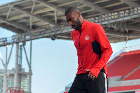 September 1, 2017. Toronto, Canada - David Junior Hoilett during open training session conference in Toronto before the Canada-Jamaica Menâs International Friendly match at BMO Field in Toronto Canada September 2, 2017のeditorial素材