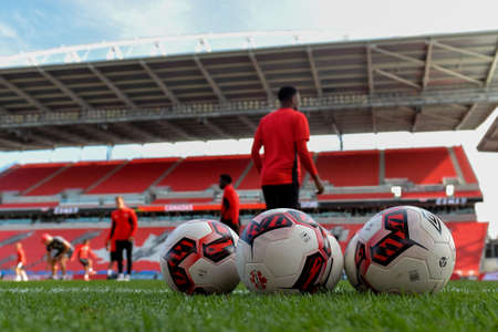 September 1, 2017. Toronto, Canada - Football balls during open training session conference in Toronto before the Canada-Jamaica Menâs International Friendly match at BMO Field in Toronto Canada September 2, 2017のeditorial素材