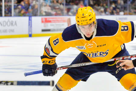 November 15, 2017. Mississauga, ON, Canada. Players on the ice during the OHL 2017-18 Regular Season hockey game between Mississauga Steelheads and Erie Otters at Hershey Centreのeditorial素材