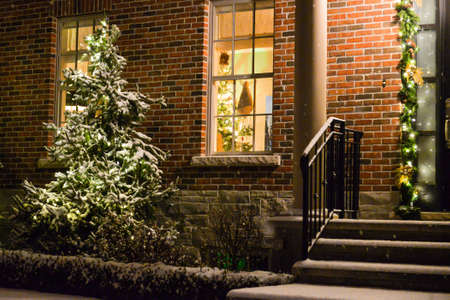 House decorated with lights for Christmasの写真素材