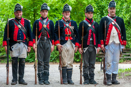 TORONTO â JUNE 17, 2017: Soldiers at the battle of Black Creek revolutionary war re-enactment in Black Creek Pioneer village in June 17, 2017 in Toronto, Canadaのeditorial素材