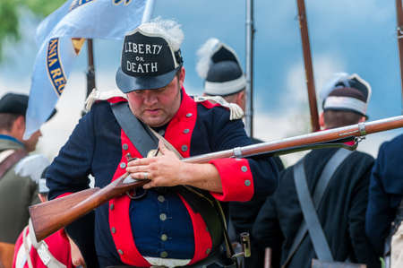 TORONTO â JUNE 17, 2017: Soldiers at the battle of Black Creek revolutionary war re-enactment in Black Creek Pioneer village in June 17, 2017 in Toronto, Canadaのeditorial素材
