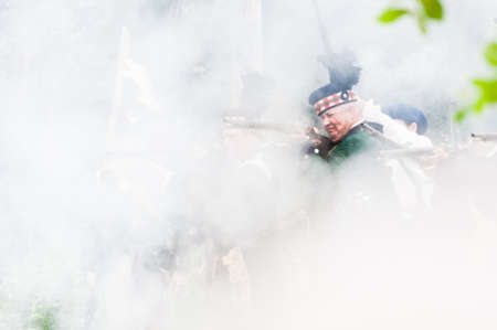 TORONTO â JUNE 17, 2017: Soldiers at the battle of Black Creek revolutionary war re-enactment in Black Creek Pioneer village in June 17, 2017 in Toronto, Canadaのeditorial素材