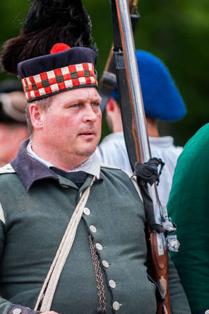 TORONTO â JUNE 17, 2017: Soldiers at the battle of Black Creek revolutionary war re-enactment in Black Creek Pioneer village in June 17, 2017 in Toronto, Canadaのeditorial素材