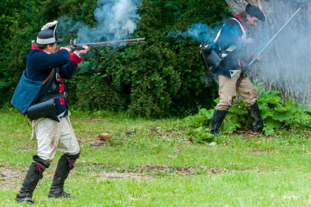 TORONTO â€“ JUNE 17, 2017: Soldiers at the battle of Black Creek revolutionary war re-enactment...