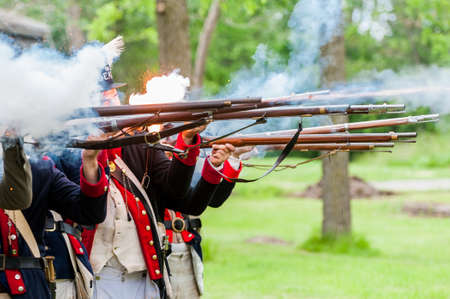 TORONTO â€“ JUNE 17, 2017: Soldiers at the battle of Black Creek revolutionary war re-enactment...