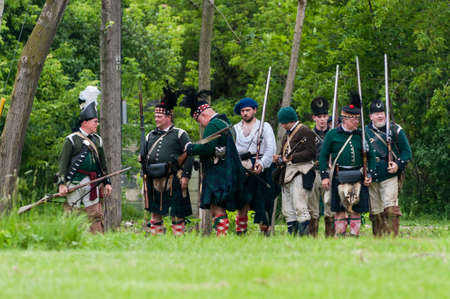 TORONTO â JUNE 17, 2017: Soldiers at the battle of Black Creek revolutionary war re-enactment in Black Creek Pioneer village in June 17, 2017 in Toronto, Canadaのeditorial素材