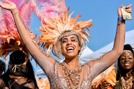 TORONTO, ON, Canada - AUGUST 04: Masqueraders take part in the Toronto Caribbean Carnival Grand Parade at Exhibition Placeのeditorial素材