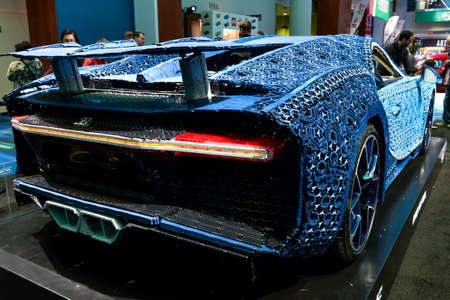 Toronto, ON,  Canada - February 15, 2019: Presentation of LEGO Technic Bugatti Chiron with the engine  made up of more than 6,000 LEGO Technic gear wheels and cross axles and 2,304 LEGO Power Function Motors can produce a top speed of about 18 mph during のeditorial素材