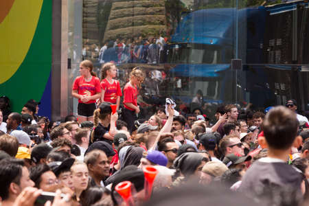 Toronto, ON, Canada - June 17, 2019 - Kinds looks at the parade as the Toronto Raptors hold their...