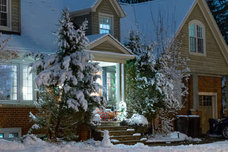 Toronto, ON, Canada â December 25, 2020: House decorated with lights for Christmas in Torontoのeditorial素材