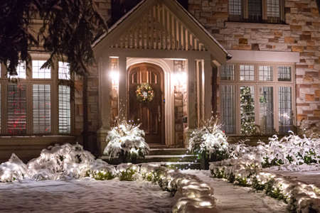 Toronto, ON, Canada â December 25, 2020: House decorated with lights for Christmas in Torontoのeditorial素材