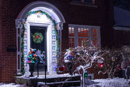 Toronto, ON, Canada â December 25, 2020: House decorated with lights for Christmas in Torontoのeditorial素材