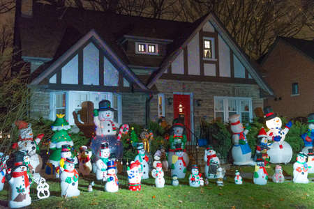 Toronto, ON, Canada â December 25, 2020: House decorated with lights for Christmas in Torontoのeditorial素材
