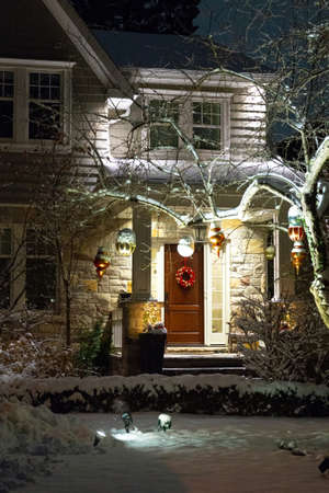 Toronto, ON, Canada â December 25, 2020: House decorated with lights for Christmas in Torontoのeditorial素材